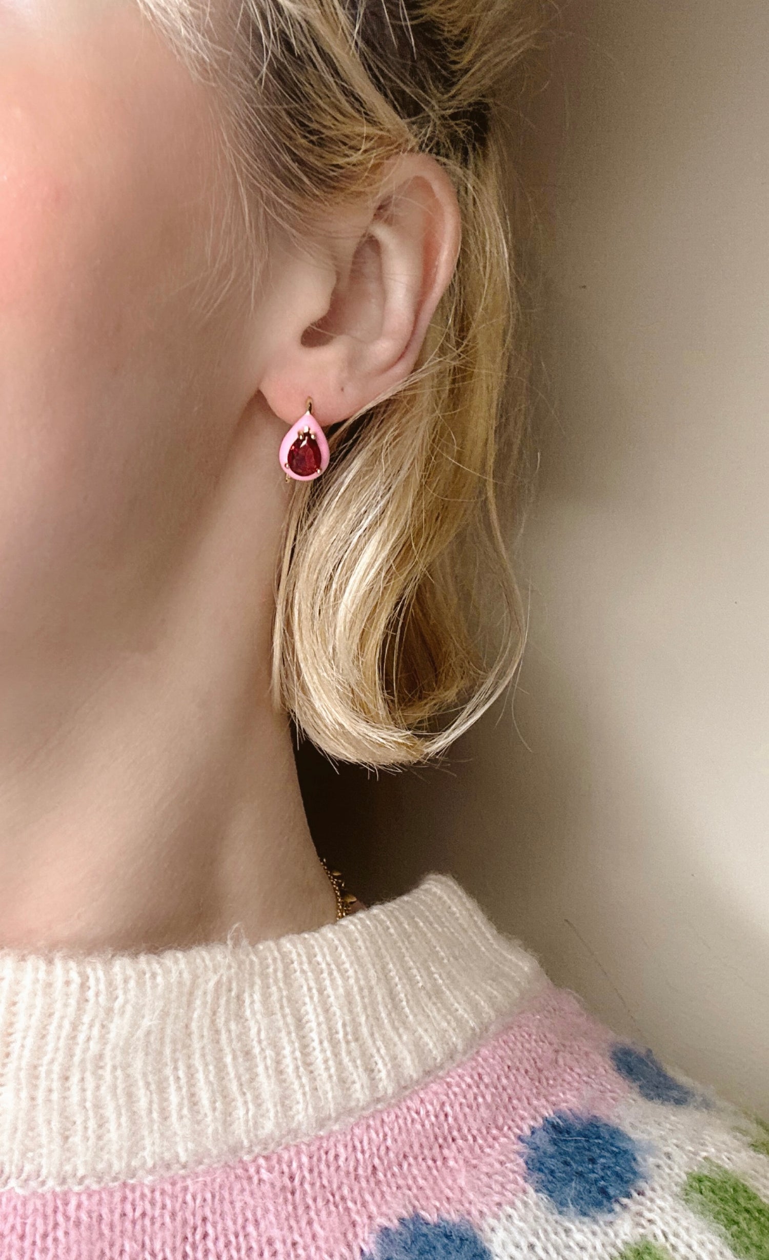 Pink Teardrop Gem Earrings