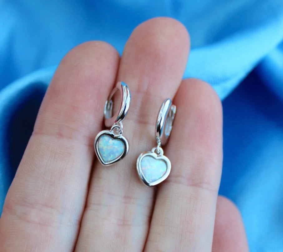opal heart huggie earrings 925 sterling silver 18k gold plating rhodium plating 