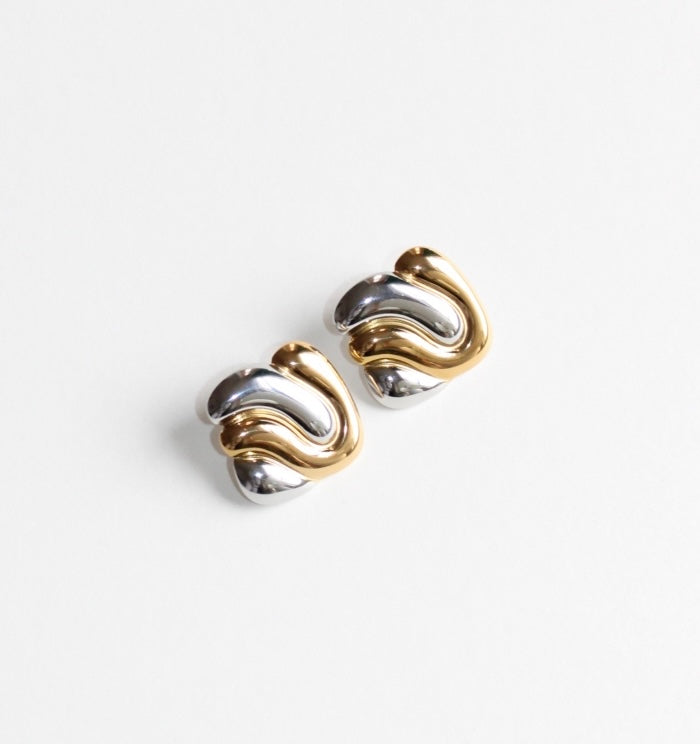 Two Tone Ripple Statement Earrings