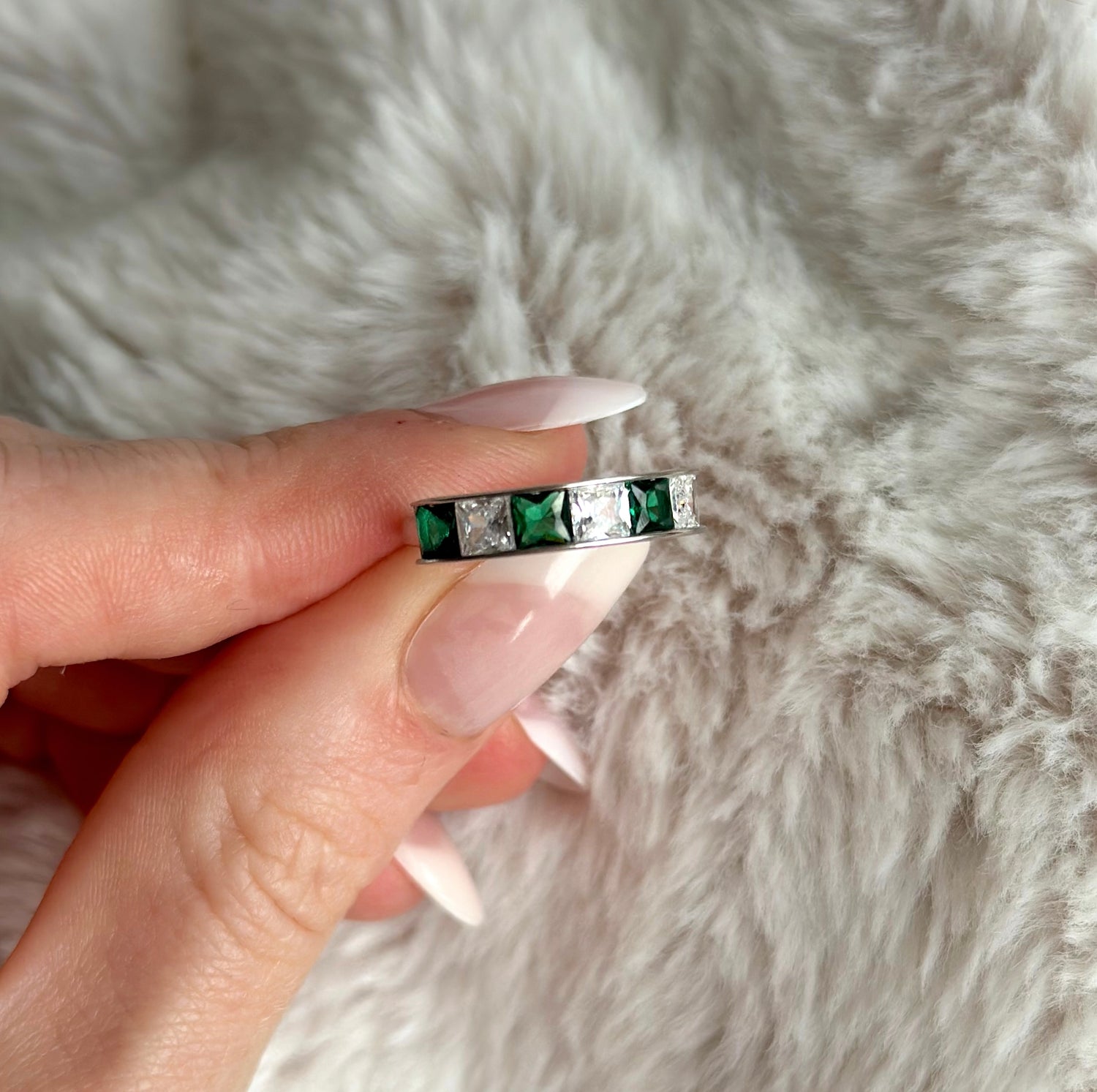emerald green and white cubic zirconia gold plated ring evelyn hugo jewellery silver