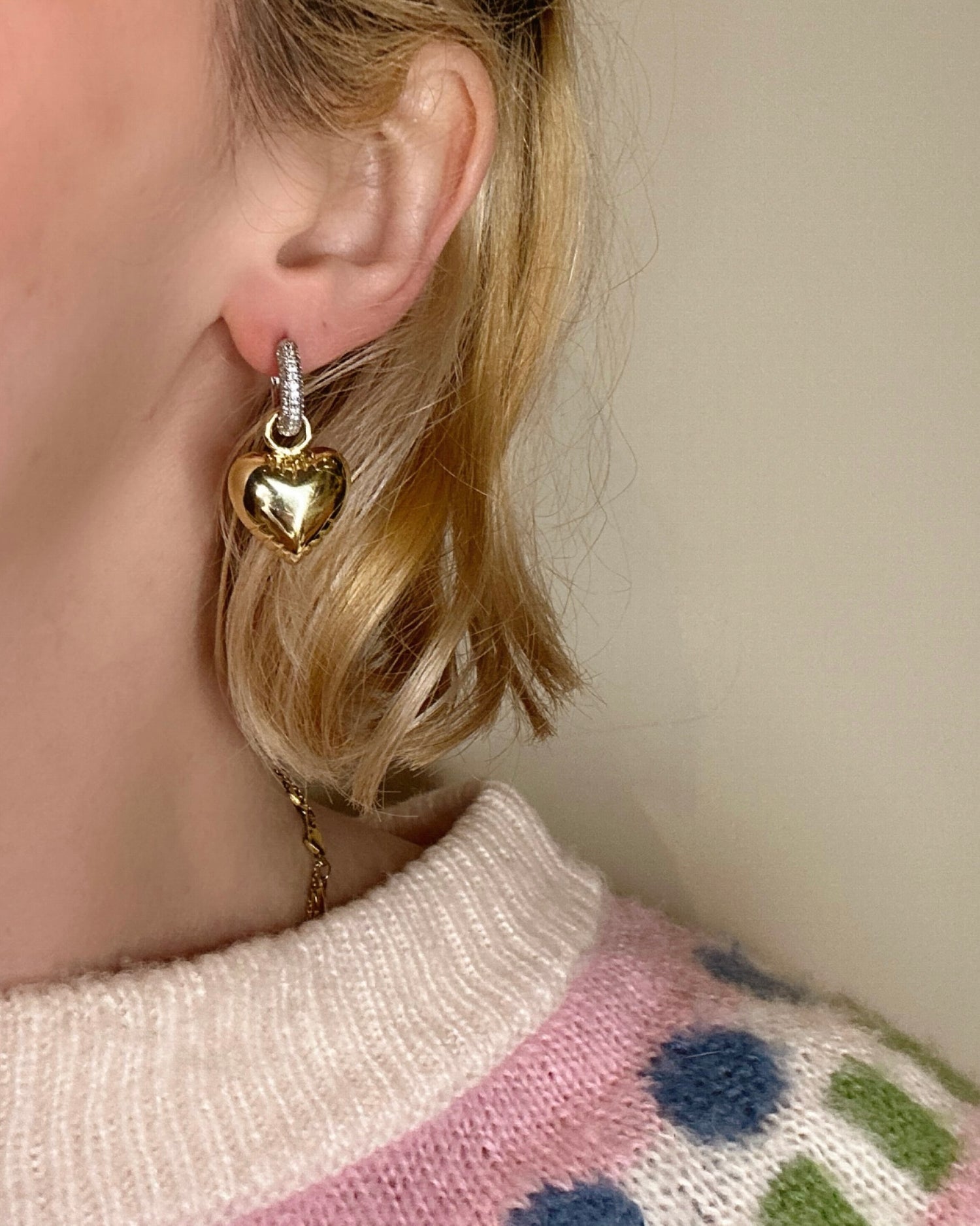 Silver Hoop & Gold Heart Earrings