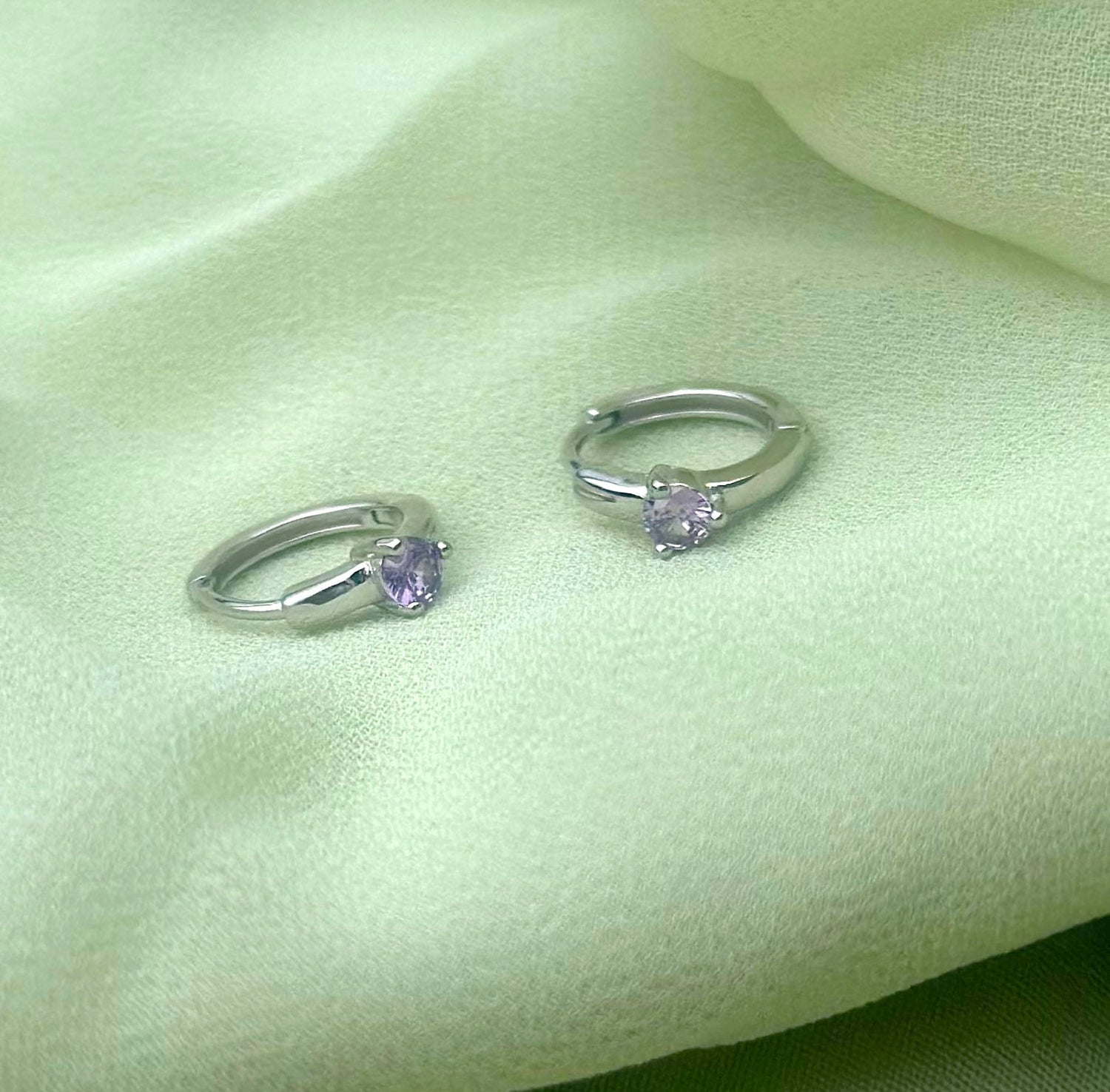 lilac february birthstone 925 sterling silver huggie earrings birthday gift jewellery