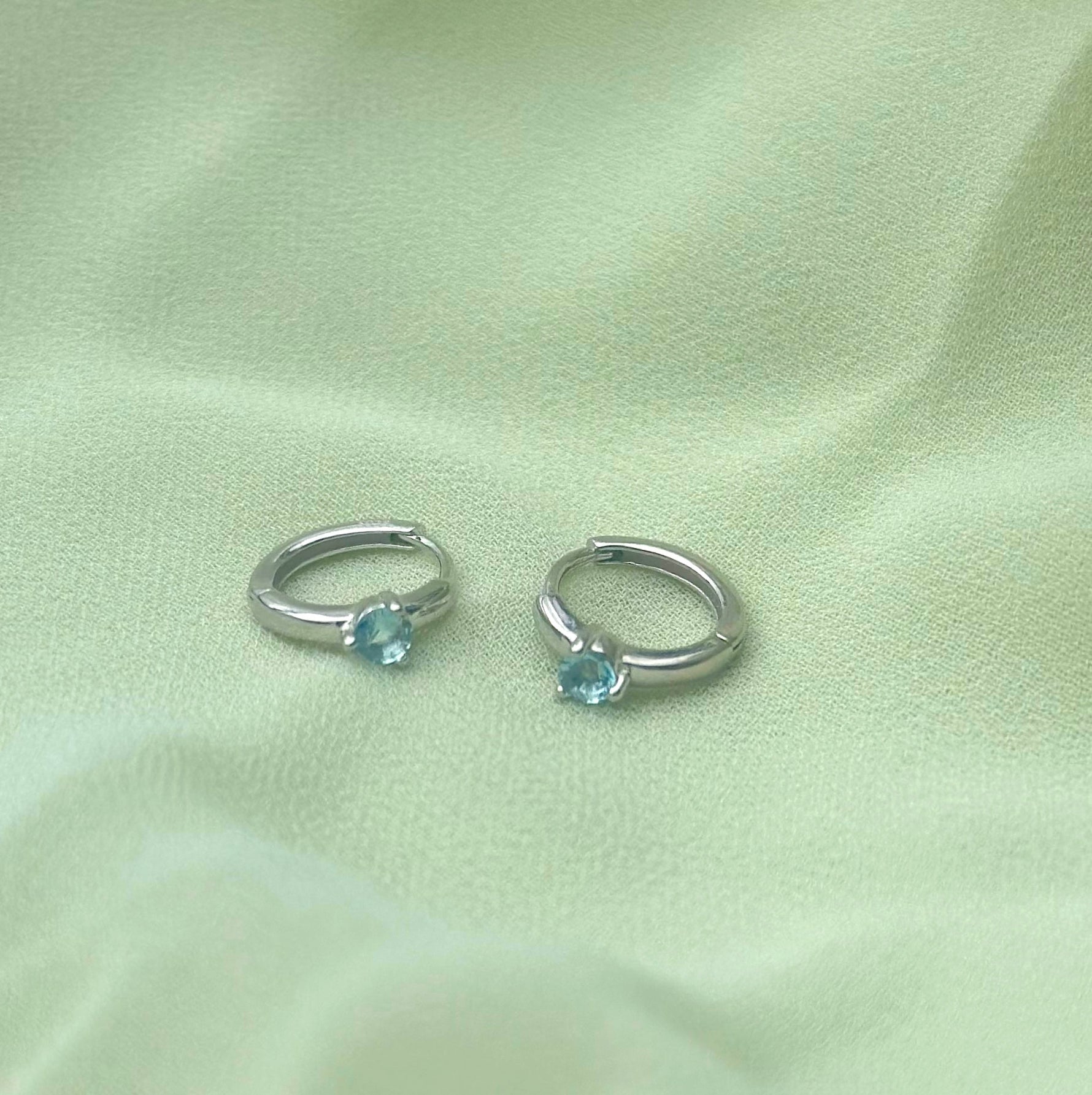 aquamarine march birthstone 925 sterling silver huggie earrings  birthday gift jewellery