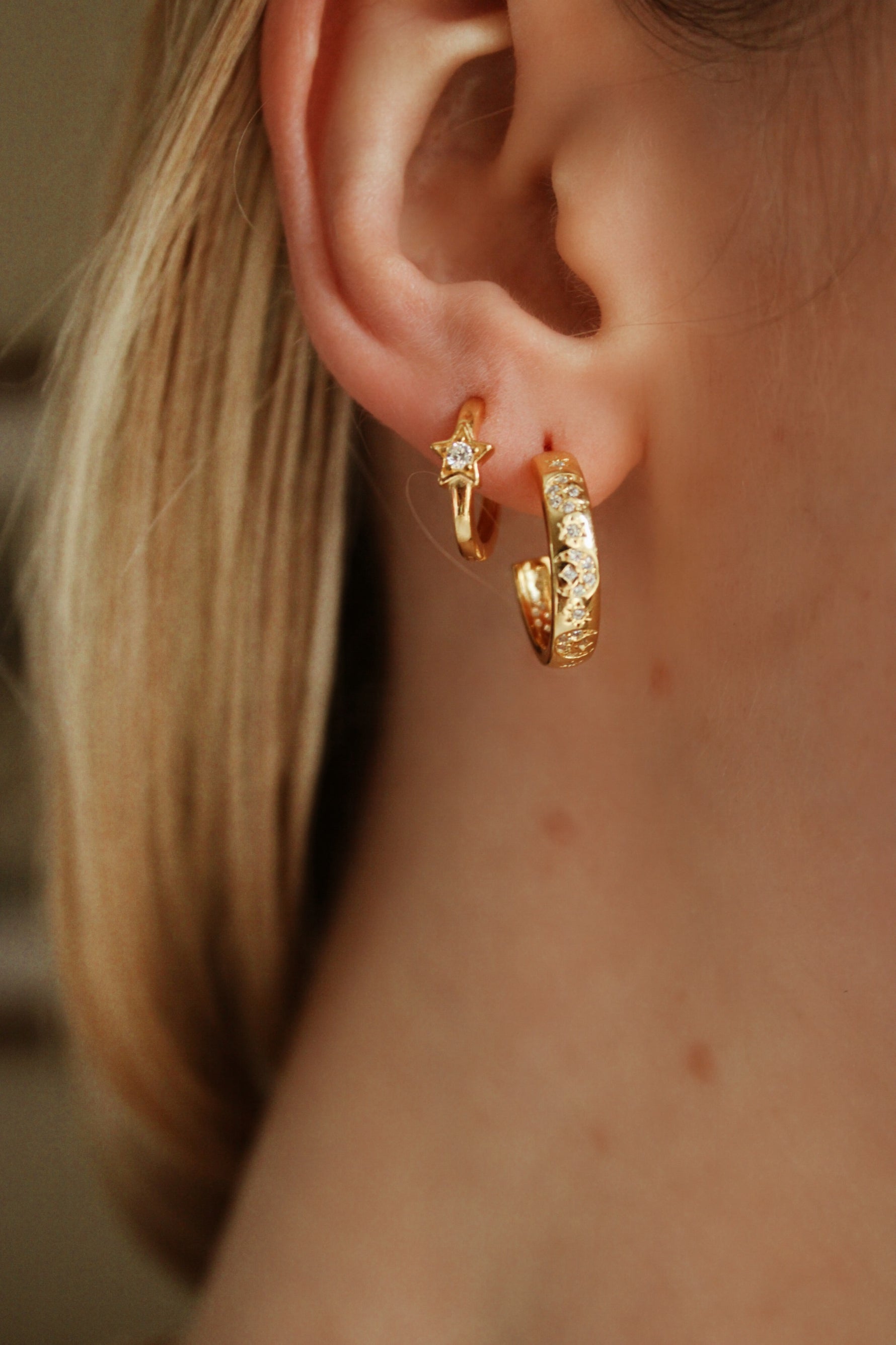 cosmic celestial star and crescent moon 925 sterling silver gold plated hoop earrings jewellery star huggie 