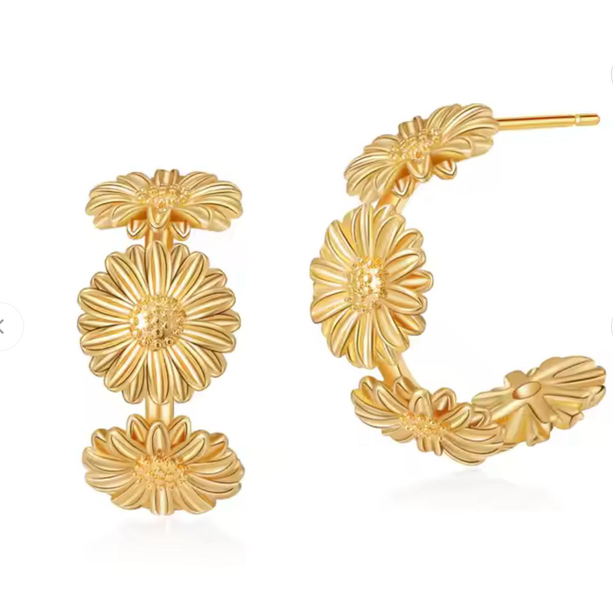 Sunflower Vintage Style Hoop Earrings - Gold