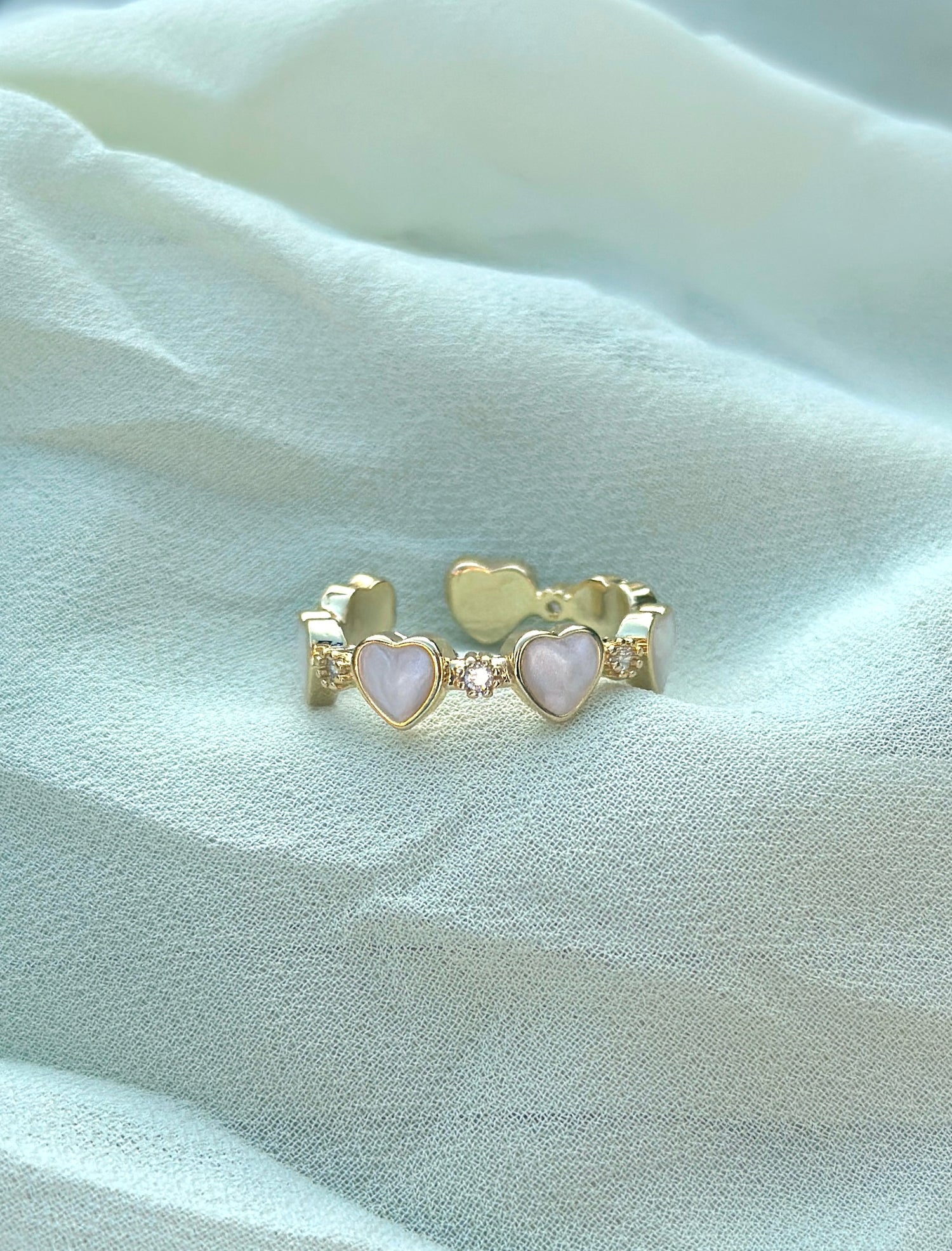 Penelope - Gold White & Cubic Zirconia Heart Cuff Ring
