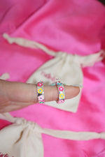 silver floral multi coloured playful jewellery, silver earrings, floral earrings, cute jewellery 