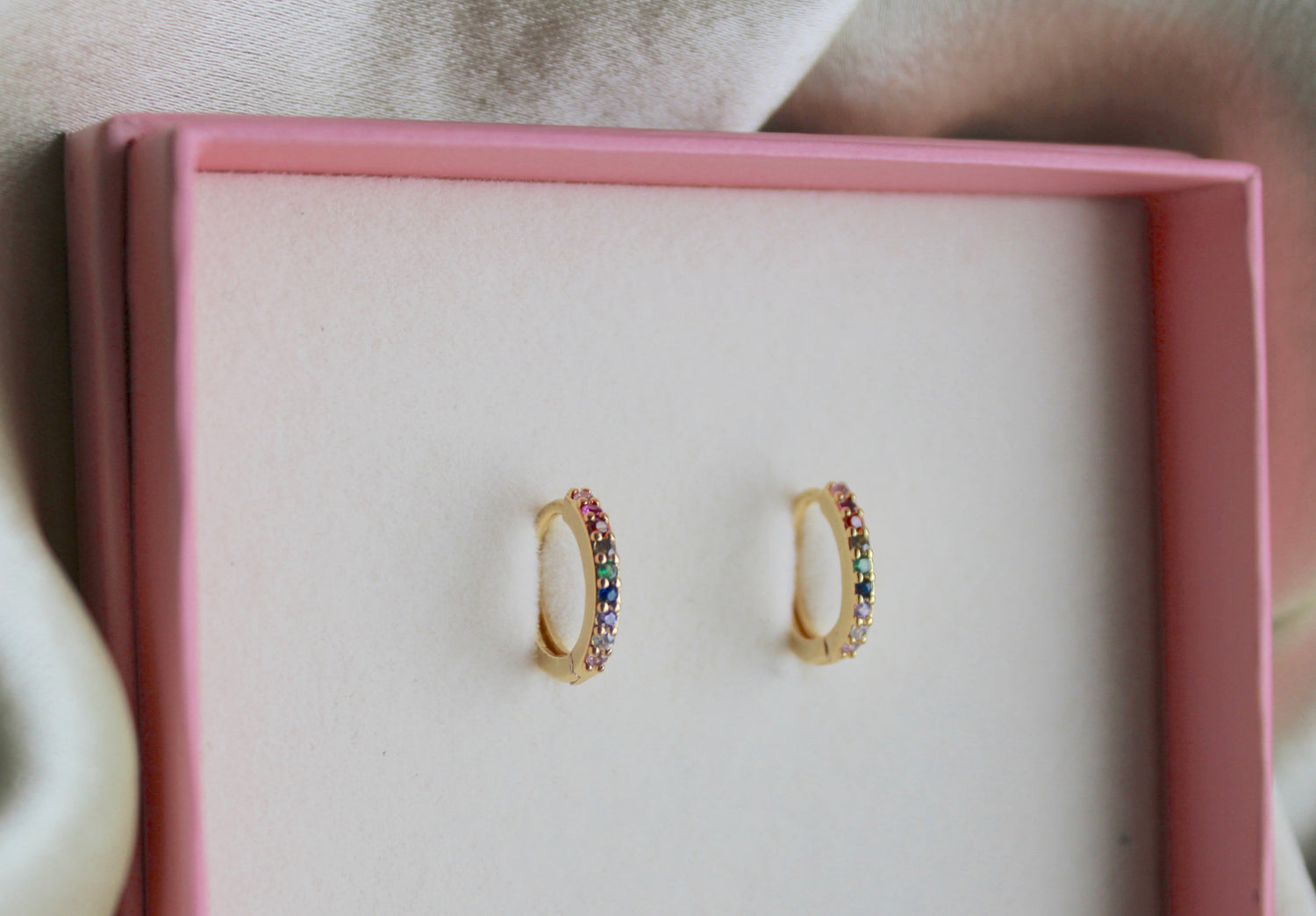 rainbow huggie hoop gold plated earrings 